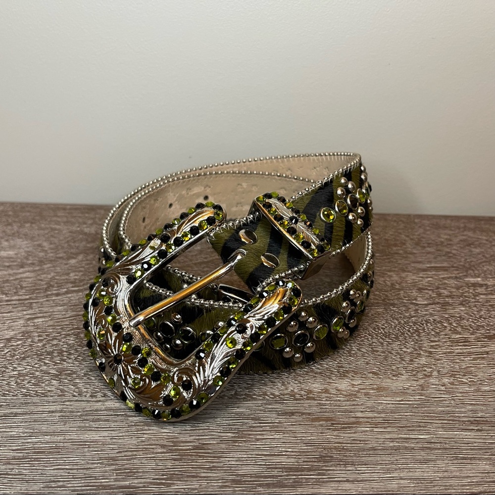 Bb Simon xl Authentic Green and black Swarovski cowhide